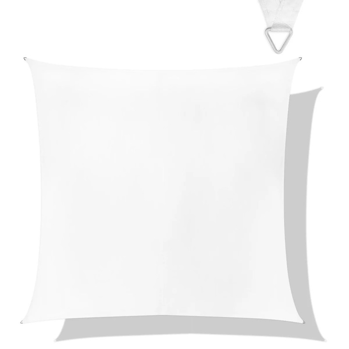 Árnyékvitorla Négyzet, VONROC, GS506XX_WHITE, Premium, 360x360cm, vízálló, vastag poliészterből (180 g/m2) készült, maximális védelem UV sugárzás ellen, acél rögzítőgyűrűk, dupla varrott varrások, fehér