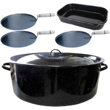 Pachet - 3 xTava copt legume, 29cm + Cratita emailata cu capac, 20L + Tava emailata, 36cm Pachet - 3 xTava copt legume, 29cm + Cratita emailata cu capac, 20L + Tava emailata, 36cm
