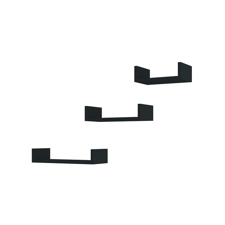Set Raft de Perete Lilium 3 Piese: Negru 50x9.8x19.5,40x9.8x19.5,30x9.8x19.5 cm