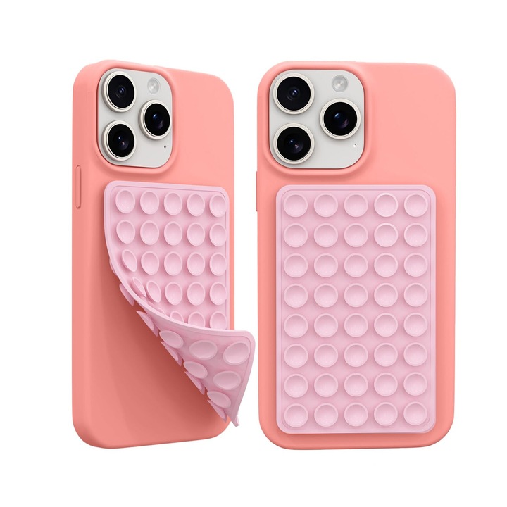 Suport telefon cu ventuze, 2 buc, silicon, prindere puternica, roz deschis