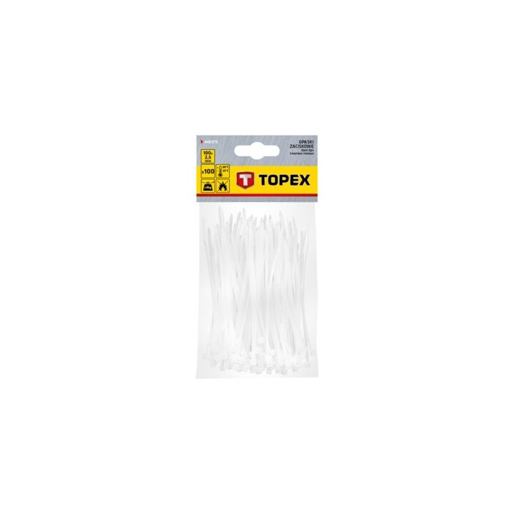 Set 100 Legaturi pentru cablu, Topex, 2.5 X 100 mm, alb