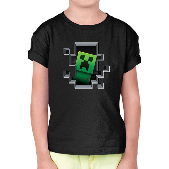 Gyerek rövid ujjú póló Minecraft OPT Creeper Surprise, Fekete