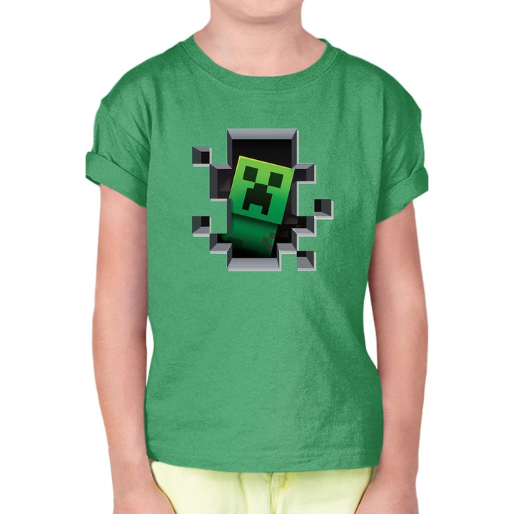 Gyerek rövid ujjú póló Minecraft OPT Creeper Surprise, Zöld
