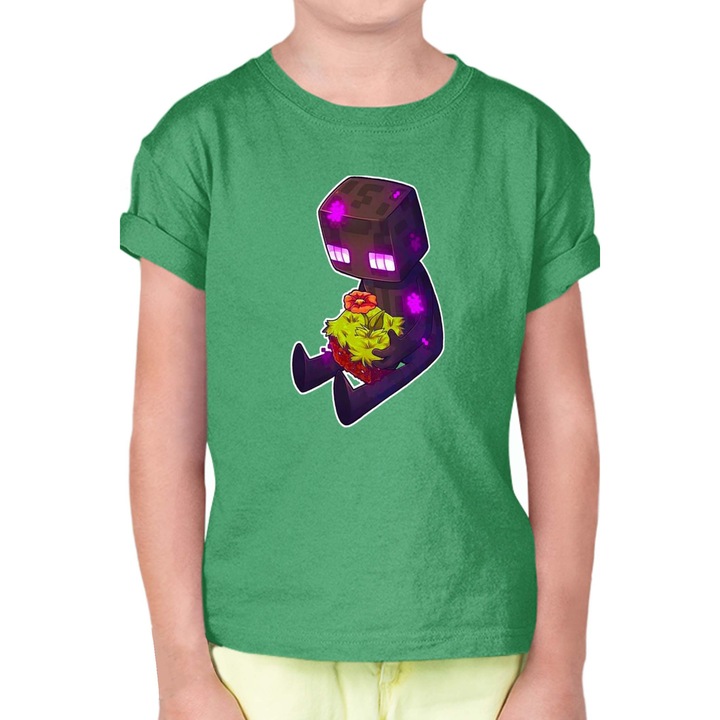 Gyerek rövid ujjú póló Minecraft OPT Flower Enderman, Zöld