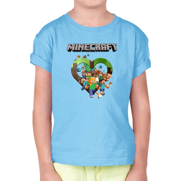 Gyerek rövid ujjú póló Minecraft OPT Love Blocks, Világoskék