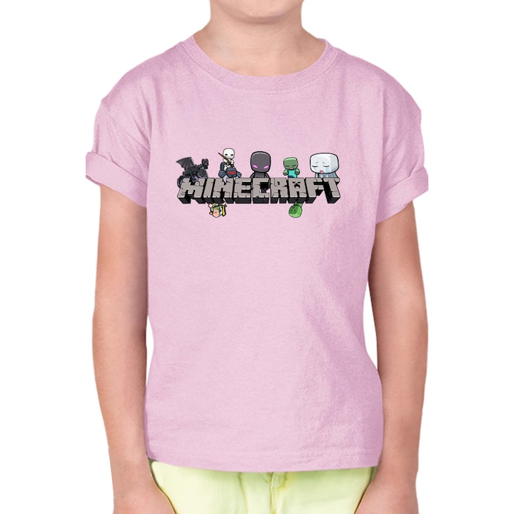 Gyerek rövid ujjú póló Minecraft OPT Minecraft Logo 1, Halvány rózsaszín