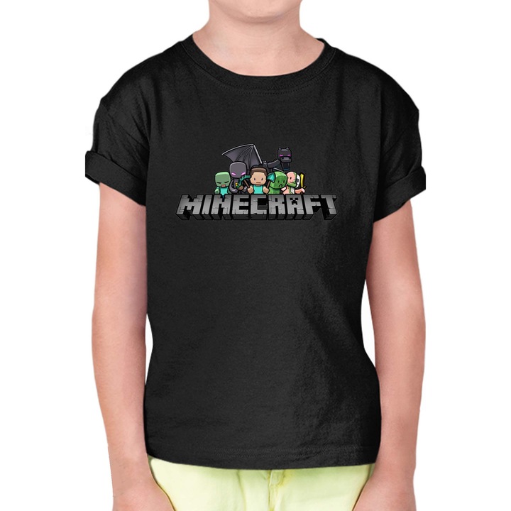 Gyerek rövid ujjú póló Minecraft OPT Minecraft Logo 2, Fekete