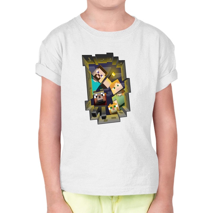 Gyerek rövid ujjú póló Minecraft OPT Night Party, Fehér