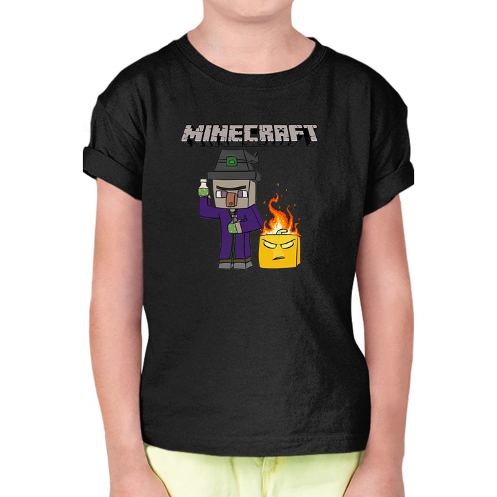 Gyerek rövid ujjú póló Minecraft OPT Witch, Fekete