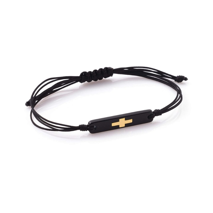 Bratara barbati, Rockman, ceramica/aur galben 14K, negru/auriu