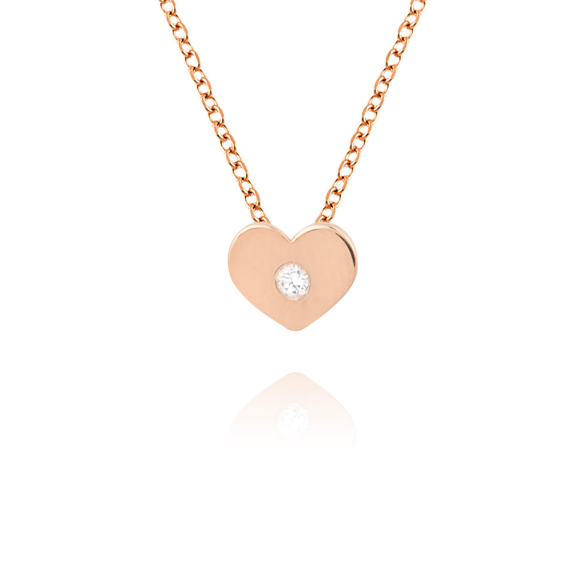 Lant cu pandantiv Ekan, model inima, din aur roz 14K, cu diamant - eMAG.ro