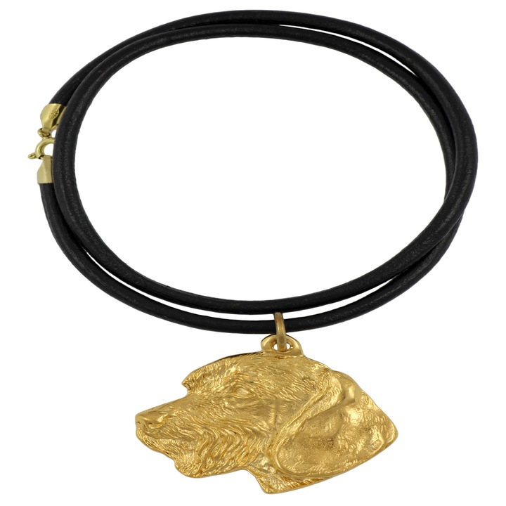 Colier cu forma de cap de caine, design unic, metalic, negru/auriu