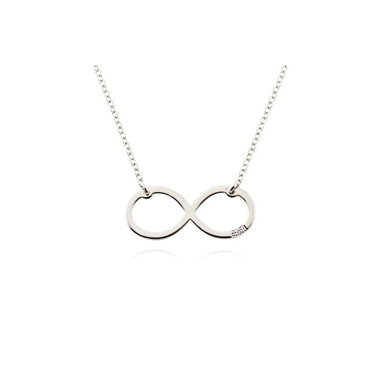 Lant cu pandantiv, Ekan, Model infinit, Aur Alb 14K, Diamant, Argintiu