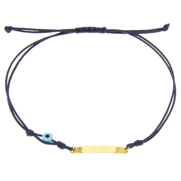 Bratara din aur galben K14 cu cordon albastru si matase albastra, Ekan