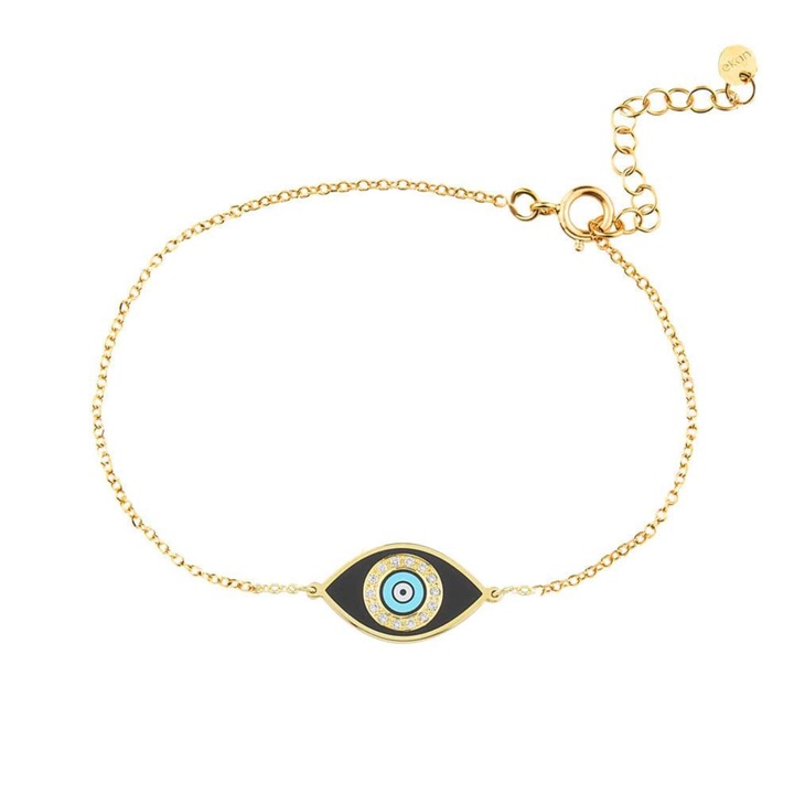 Bratara din aur galben K14 cu diamante si ceramica, Ekan