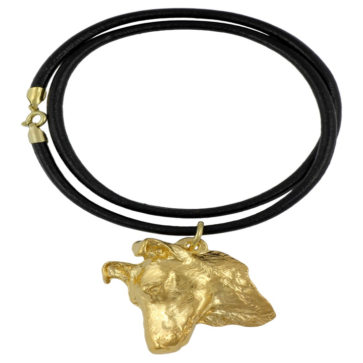 Colier cu forma de cap de caine, design unic, metalic, negru/auriu