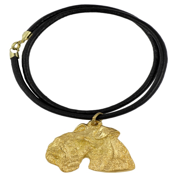 Colier cu forma de cap de caine, design unic, metalic, negru/auriu