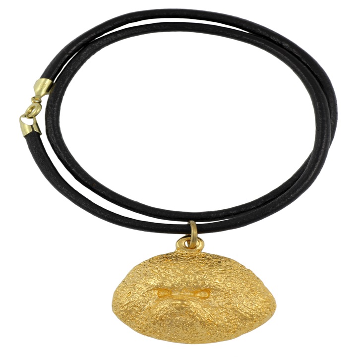 Colier cu forma de cap de caine, design unic, metalic, negru/auriu