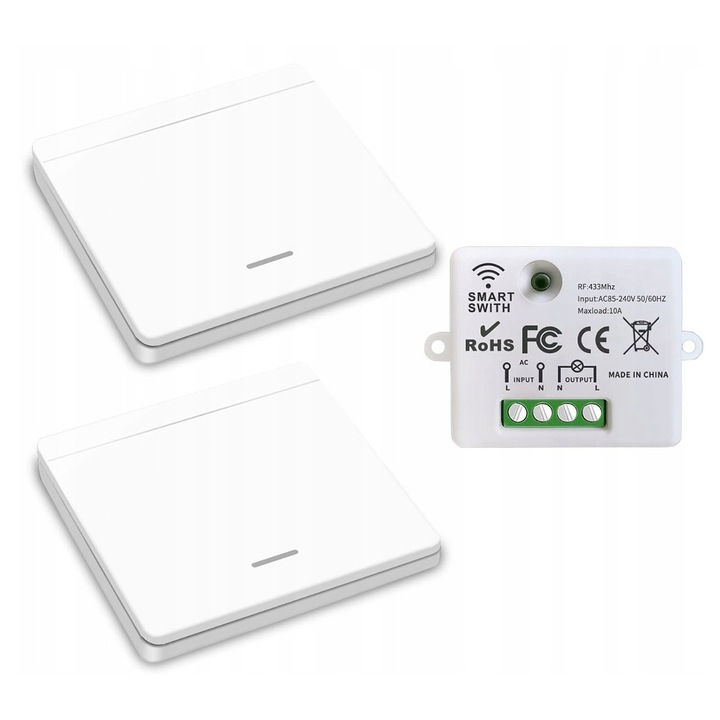 Set Intrerupator wireless EFOX, RF 433 MHz, cu 2 comutatoare, 10 A, 30m raza de actiune, montaj simplu