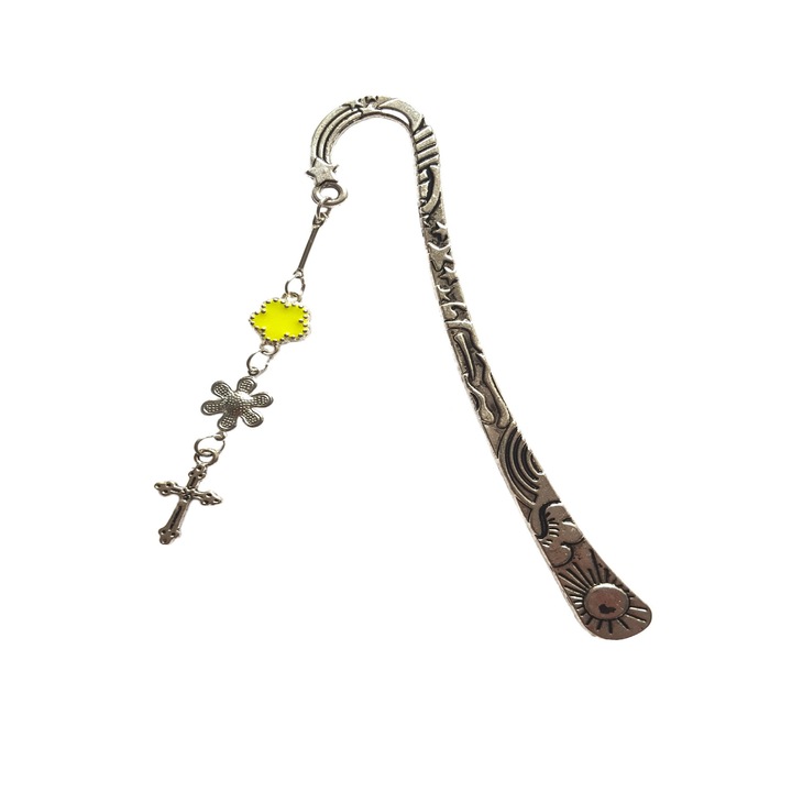 Semn de carte AA cu floricica galbena si cruciulita