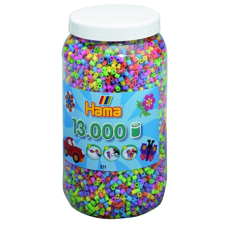 Margele de calcat HAMA MIDI mix 6 culori pastel, 13000 buc in borcan