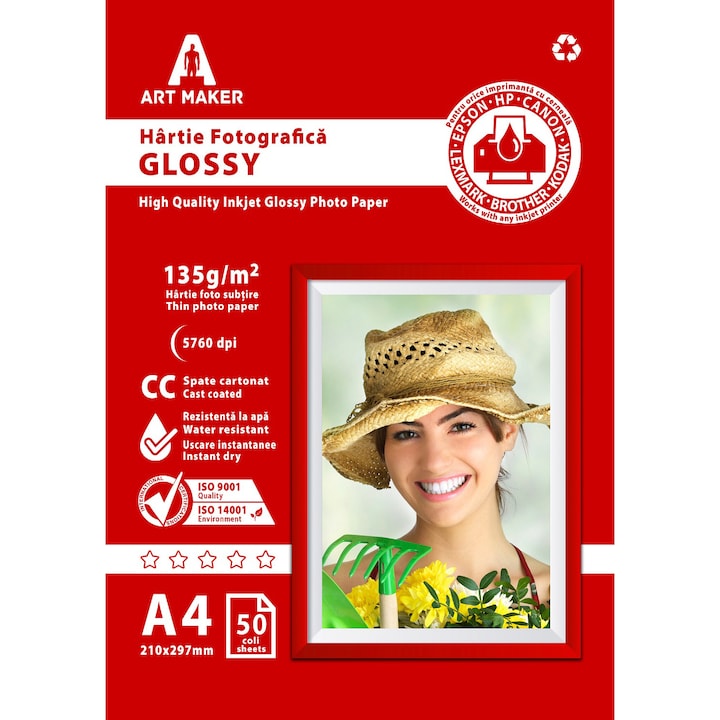 Hartie foto Art Maker, Glossy, A4, 135g/mp, 50 coli