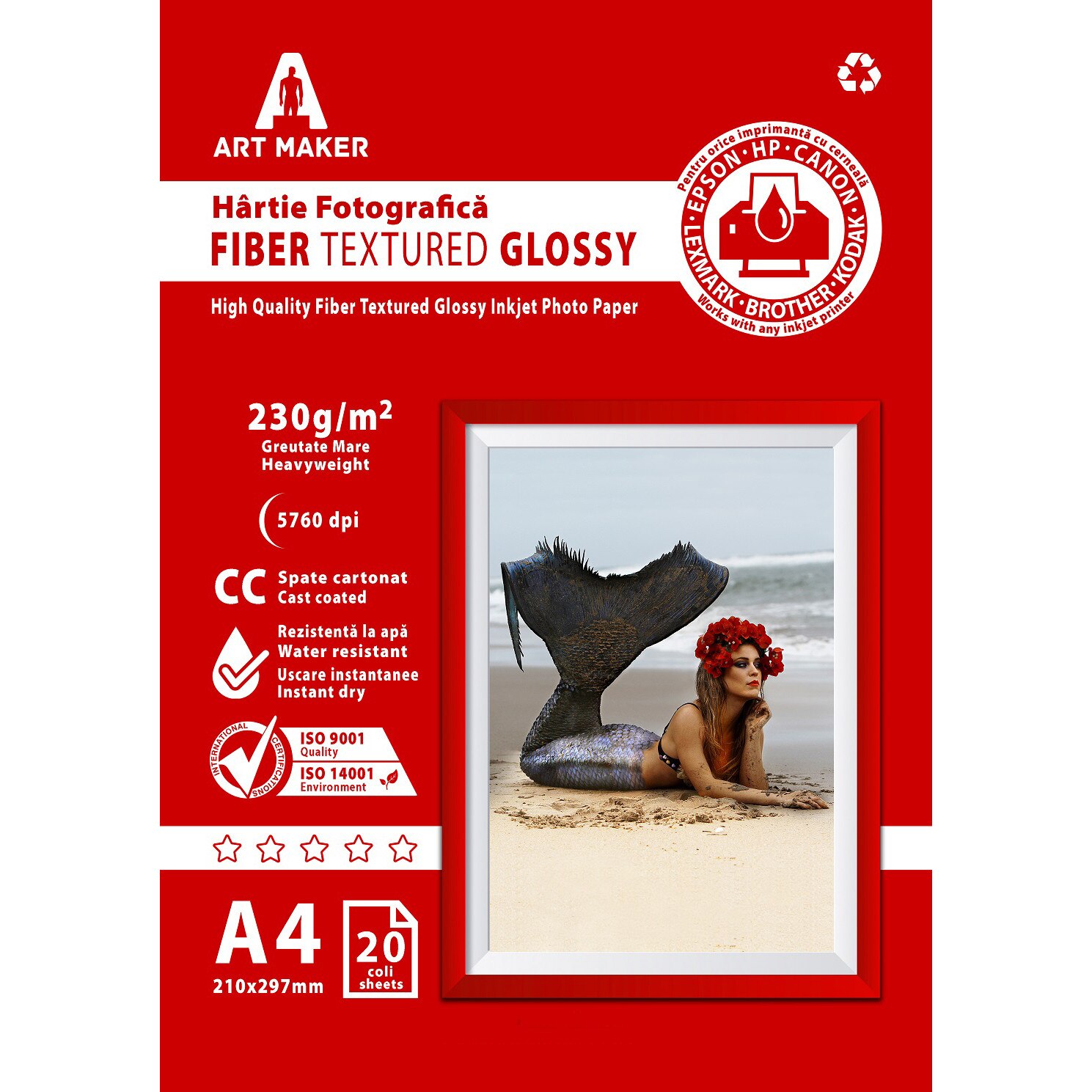 Hartie foto Art Maker, textura Fibra, Glossy, A4, 230g/mp, 20 coli