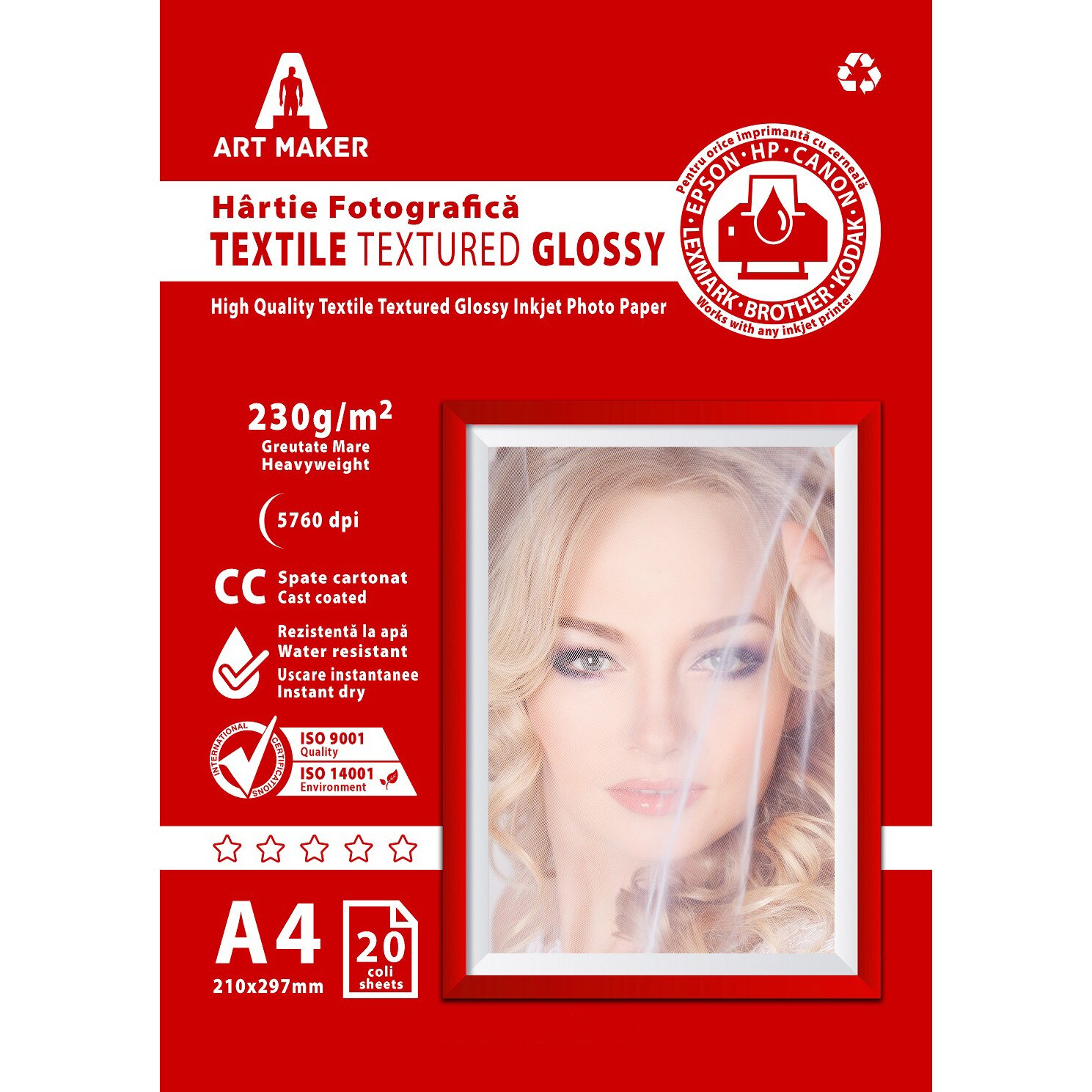 Hartie foto Art Maker, textura Material Textil, Glossy, A4, 230g/mp, 20 coli