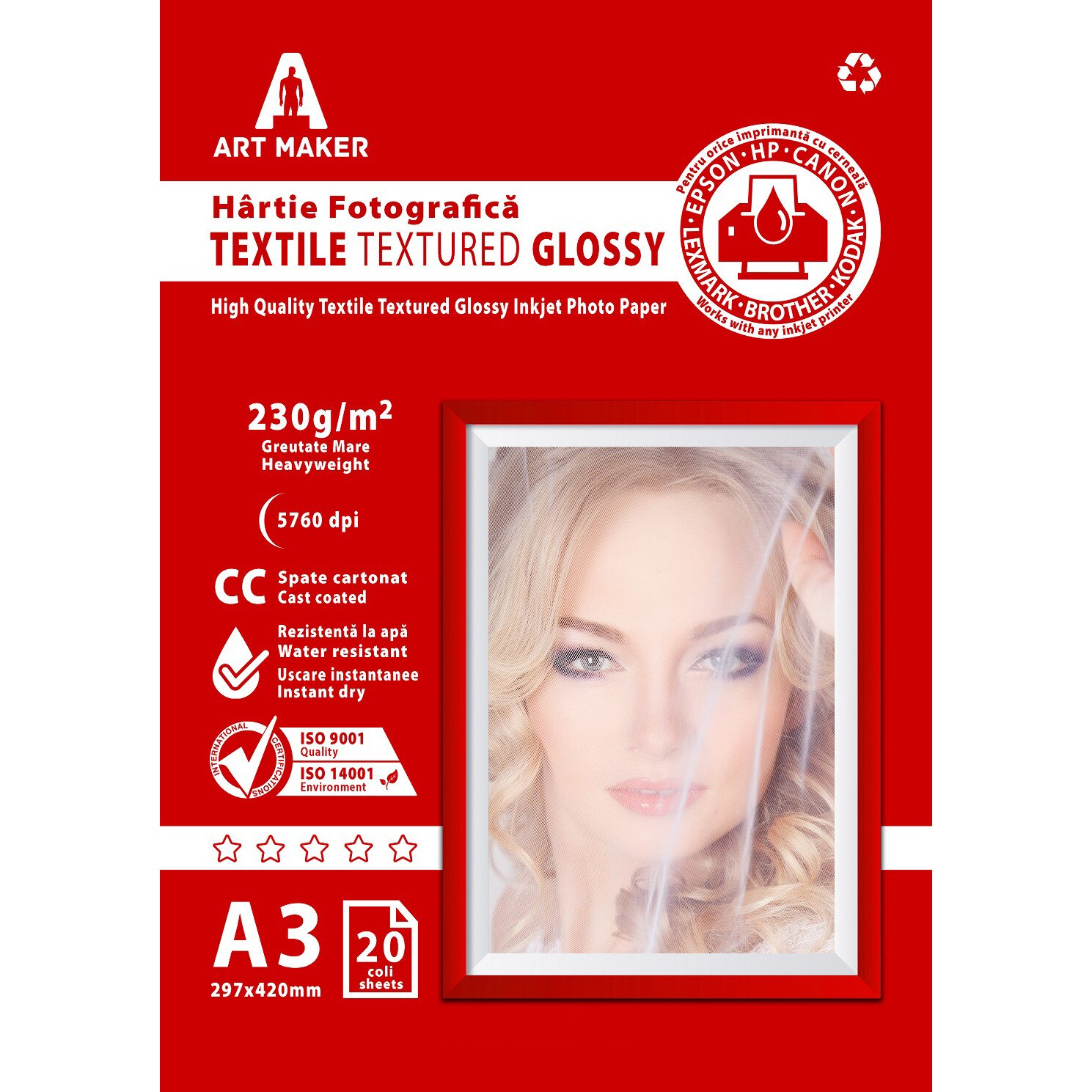 Hartie foto Art Maker, textura Material Textil, Glossy, A3, 230g/mp, 20 coli