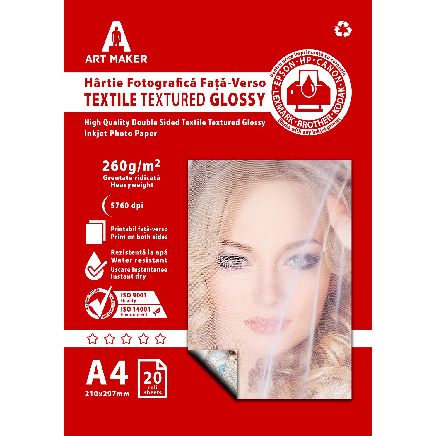 Hartie foto fata-verso textura material textil, Glossy, 260g/mp, A4, 20 coli