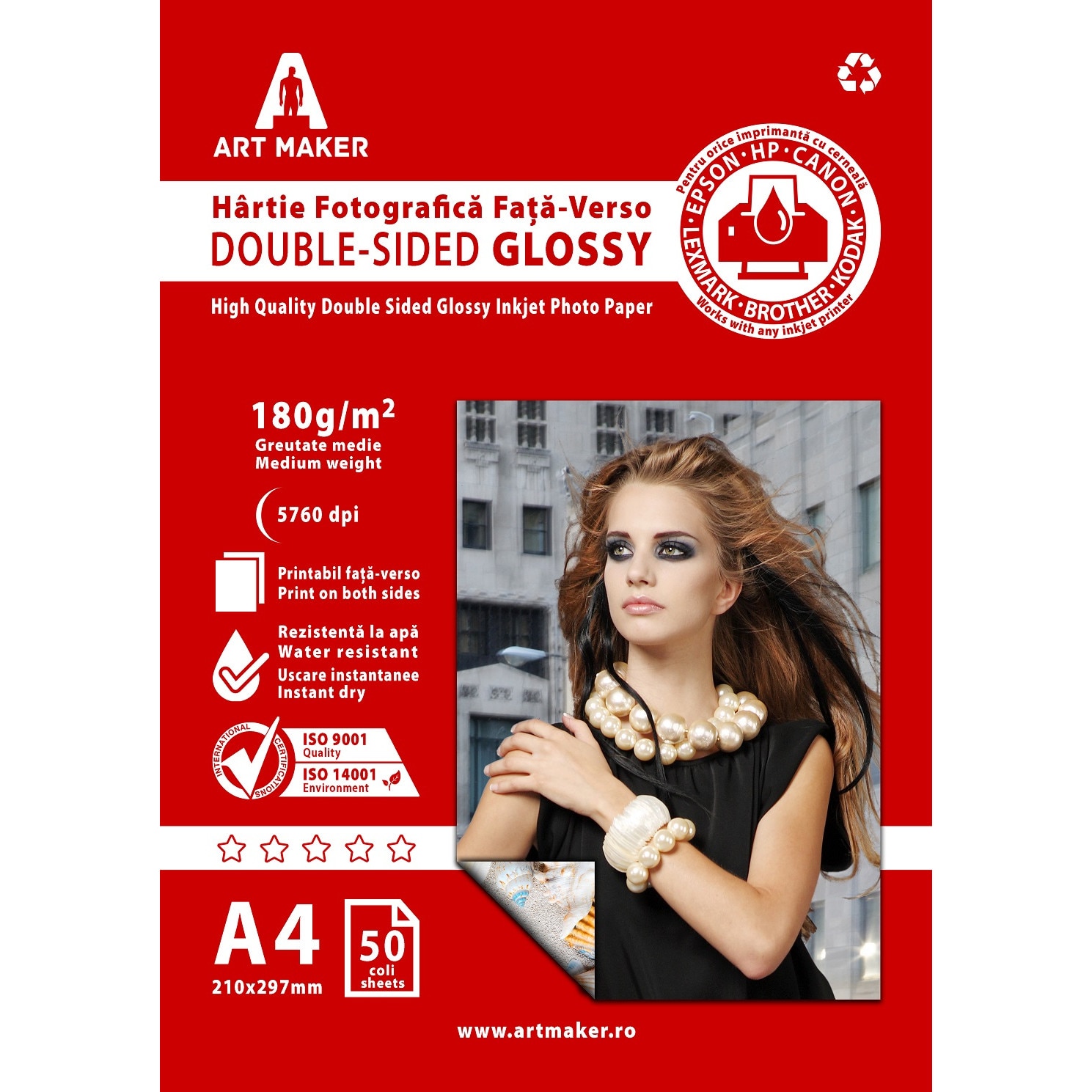 Hartie foto Art Maker, fata-verso Glossy, 180g/mp, A4, 50 coli