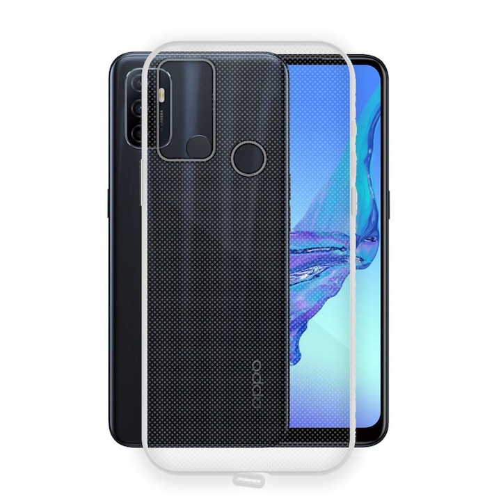 Husa Antisoc cu DOP Anti-Praf pentru Oppo A53, Anti-Dust, Colturi intarite, Silicon, Protectie Eficienta, Protectie pentru Portul de Incarcare, Design Slim, Usor de Folosit, Decupaje Precise, Transparenta