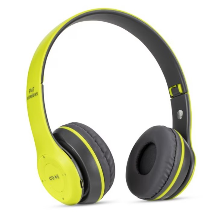 P47 vezeték nélküli fejhallgató, Bluetooth 5.0 + EDR, sztereó, FM rádió, MP3, mikrofon, zöld