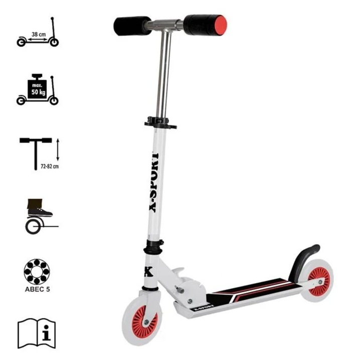 Trotineta din aluminiu, greutate maxima 50kg, 63x10x22cm, alb-negru