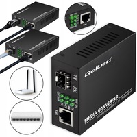 Convertor Ethernet Rj45 Sfp, Qoltec, 52295, Transmisie Bidirectionala De Date Rj45 ⇄ Sfp Cu Viteza De Pana La 1000 Mb/S, Suport Full-Duplex Si Half-Duplex, Port Rj45 + Slot Sfp, Carcasa Metalica Solida, 70 Mm X 100 Mm X 25 Mm, Negru