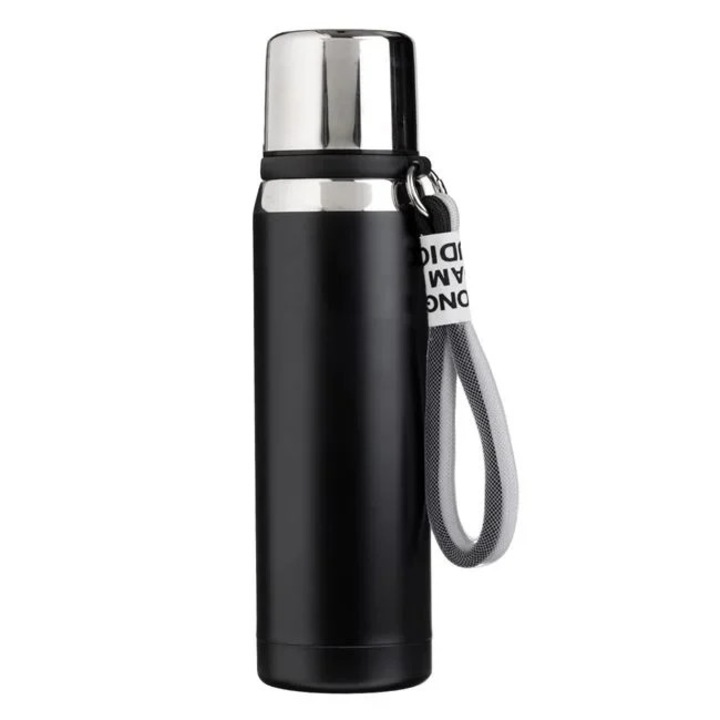 Изолирана бутилка от неръждаема стомана с връзки за стягане, вместимост 700 мл, черна