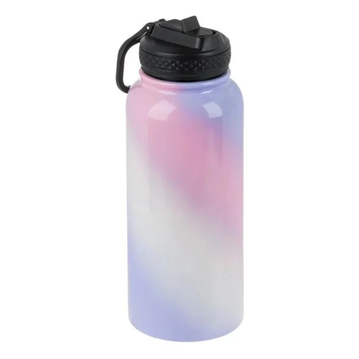 Rozsdamentes acél izotermikus palack szívószállal, 1000ml űrtartalommal, rózsaszínű