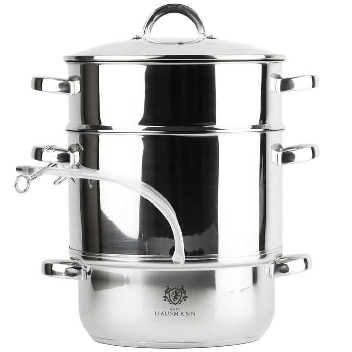 Oala cu aburi Karl Hausmann, inox, capacitate 8L, compatibila inductie, cu furtun si capac din sticla termorezistenta