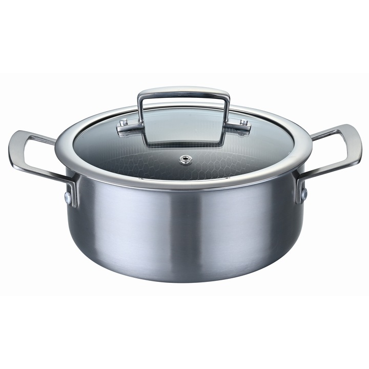 Master Koch Oala cu capac sticla, 3 straturi, inox, inductie, 20 x 9 cm, 2.8 L