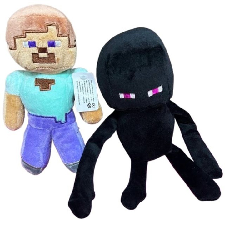 Комплект от 2 плюшени играчки Minecraft: Стив и Ендърмен, синьо-черни, 28 см