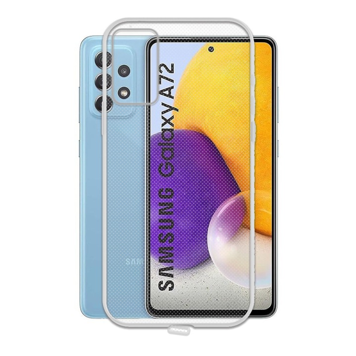 Husa Antisoc cu DOP Anti-Praf pentru Samsung Galaxy A72, Anti-Dust, Colturi intarite, Silicon, Protectie Eficienta, Protectie pentru Portul de Incarcare, Design Slim, Usor de Folosit, Decupaje Precise, Transparenta