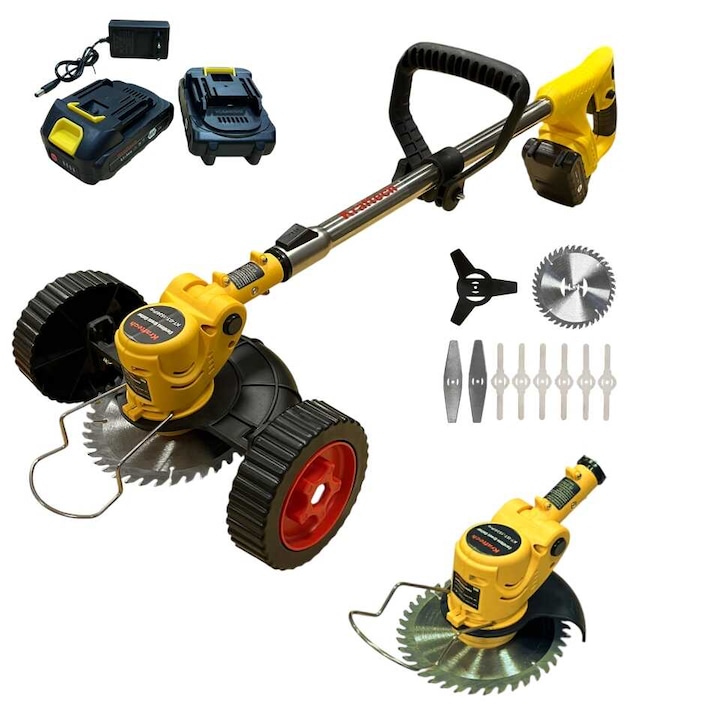 Kraftech GT-1534Pro 68V Akkus Kerekes Fűkasza / Szegélynyíró, 2db akkumulátorral és 16 részes tartozékokkal