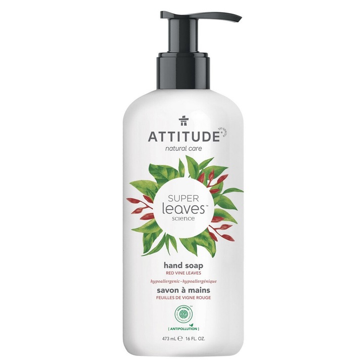 Течен сапун за ръце с листа от червена лоза и нар, Super Leaves, ATTITUDE