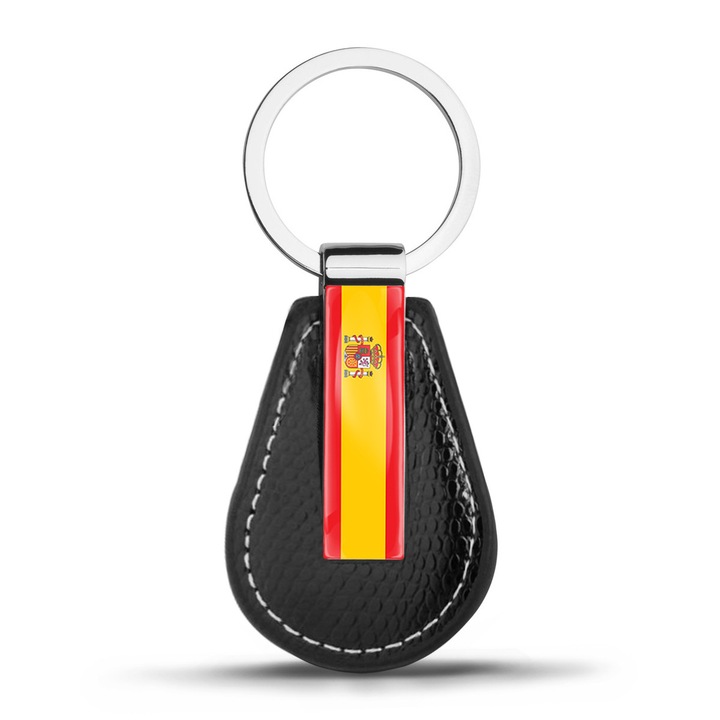 Bőr kulcstartó díszdobozban, Biomar Labs, Spanyolország zászlaja, uniszex, 3D, fém/bőr, KK 113