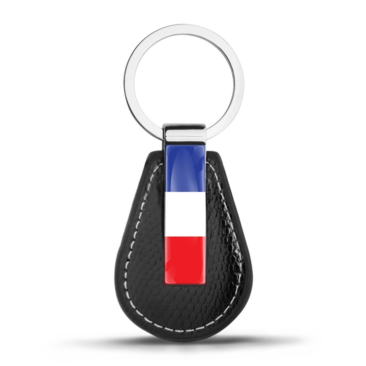 Bőr kulcstartó díszdobozban, Biomar Labs, Franciaország zászlaja, uniszex, 3D, fém/bőr, KK 115