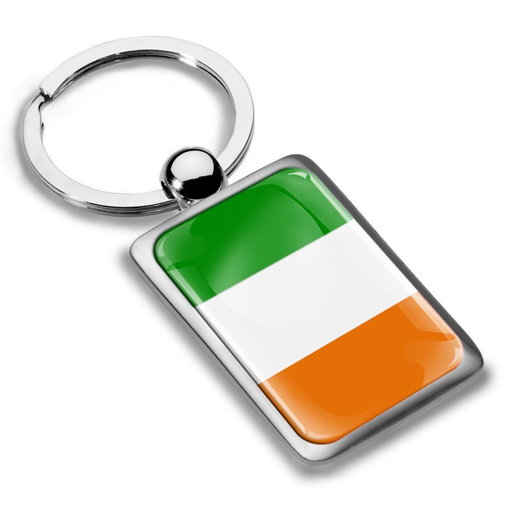 Breloc metalic cu cutie cadou, Biomar Labs, Steagul Irlandei, unisex, 3D, argintiu, KK 213