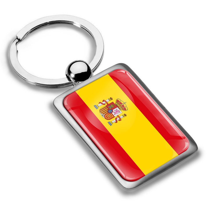 Breloc metalic cu cutie cadou, Biomar Labs, Steagul Spaniei, unisex, 3D, argintiu, KK 215