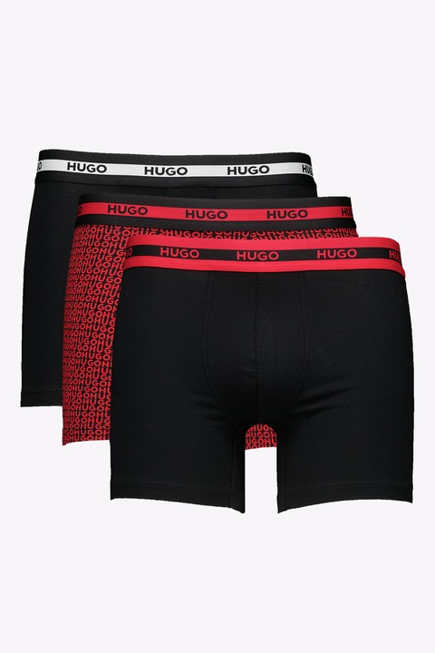 HUGO, Set de boxeri Planet - 3 perechi, Rosu/Negru