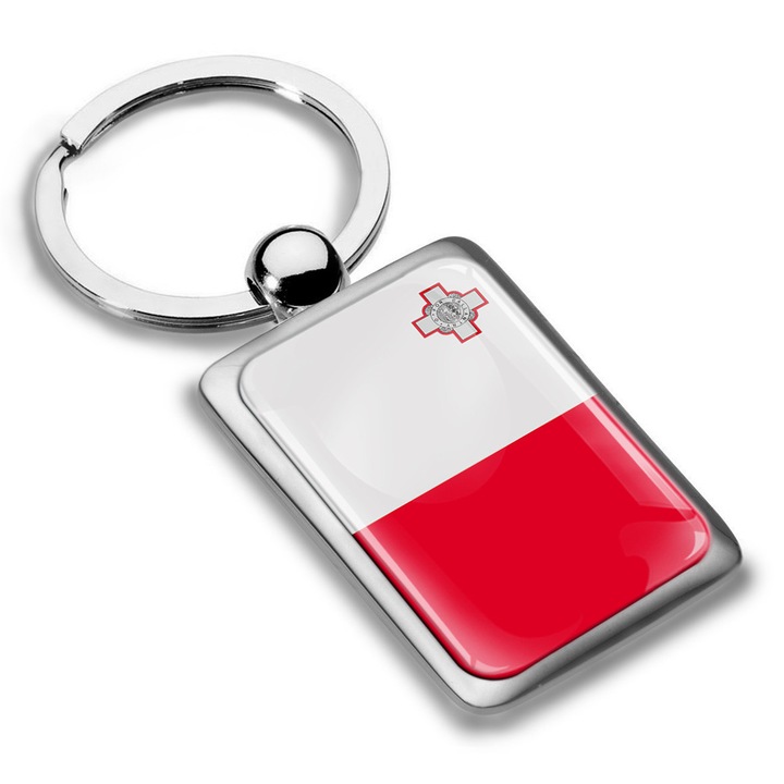 Breloc metalic cu cutie cadou, Biomar Labs, Steagul Maltei, unisex, 3D, argintiu, KK 236