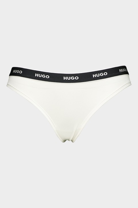 HUGO, Chiloti tanga cu banda logo in talie, Alb